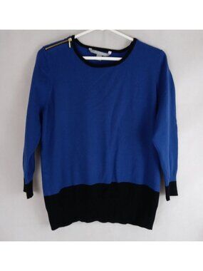 Valarie Stevens Women's Blue With Black Trim & Zipper Accent Shoulders Shirt XL
